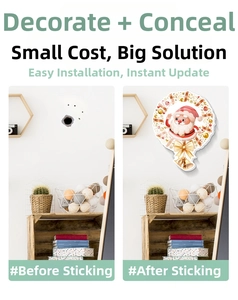 Before and after comparison of Santa Claus wall stickers covering wall imperfections