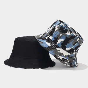 Outdoor camouflage and black canvas bucket hats for sun protection and hiking