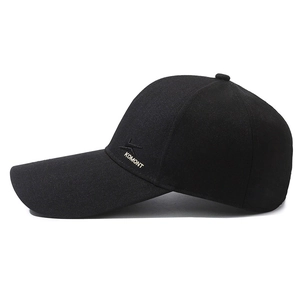 Classic black cotton baseball cap with long brim and KOMONT side embroidery for men