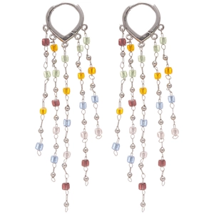 Bohemian style colorful square crystal tassel hoop earrings with vibrant dangling beads