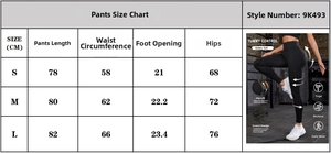 Size guide for high waist seamless yoga leggings showing measurements and fit features