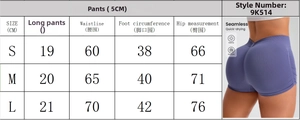 Size chart for seamless high-waist yoga shorts with quick-dry and breathable features