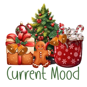Detail of Christmas wall stickers featuring gingerbread man, tree, and festive ornaments