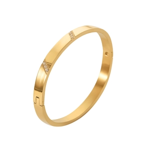Women's 18K gold plated stainless steel bangle featuring parallel white zircon inlay