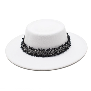 Sombrero Boater Retro Mezcla Algodón Poliéster Copa Plana Ala Ancha Banda Trenzada Con Borlas Accesorios Elegantes Mujer