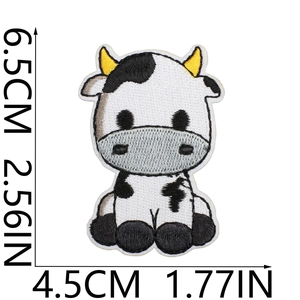 Detailed view of cow embroidery patch with 6.5cm height and 4.5cm width dimensions