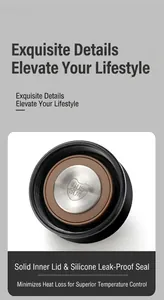 Detail of vacuum flask lid featuring SUS 304 stainless steel core and silicone seal ring