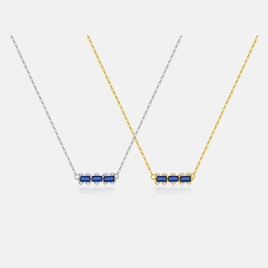 Minimalist 925 Sterling Silver Necklace For Women With Rectangular Blue Rhinestones Pave Fashion Jewelry Clavicle Chain