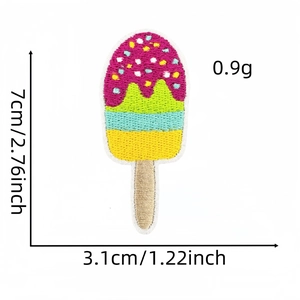 Detailed embroidery patch of a colorful ice cream bar with dimensions 7cm x 3.1cm