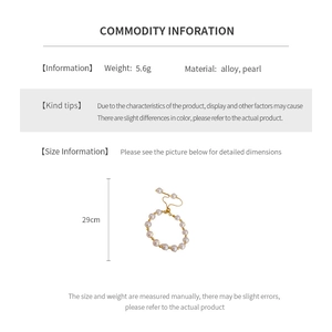 Detailed view of pearl beaded bracelet with size specifications and alloy material info