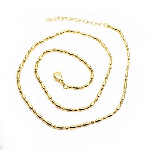 Polished gold 45cm ball bead and ring necklace with lobster clasp and extension chain