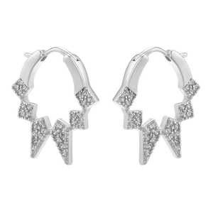 Silver geometric triangle earrings with cubic zirconia stones in minimalist design
