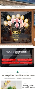 Detail of 2026 Happy New Year golden balloons static window sticker made of PVC material