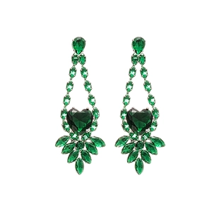 Luxurious silver wheat ear jewelry set with green heart zircon gemstones and long tassels