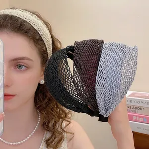 Woven Wide Brim Headband Retro Hollow Mesh Design Handmade Polyester Fabric Alice Band For Women Elegant Hair Accessories