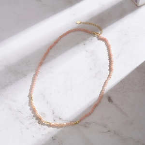 Natural pink opal and freshwater pearl S925 sterling silver beaded necklace for women
