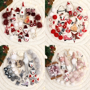 Christmas Tree Ornaments Decoration Collection Plush Fabric Wooden Hanging Pendants Nordic Style Gnome Doll For Holiday Party