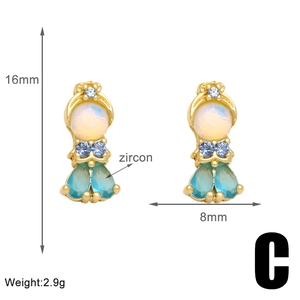 Mermaid tail earrings with colorful opal and blue zircon, size 16mm x 8mm, weight 2.9g