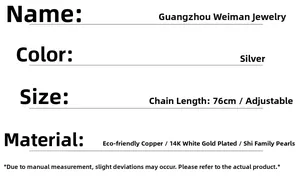 Detail specifications of 76cm adjustable silver necklace with 14K gold plating and pearls