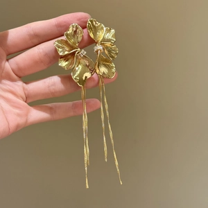 Flower Tassel Dangle Earrings Alloy Rhinestone With 925 Sterling Silver Earring Post Elegant Floral Jewelry For Women