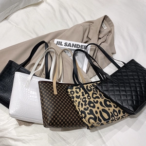 Women Large Capacity PU Leather Tote Bag Quilted Crocodile Leopard Print Underarm Hobo Shoulder Handbag