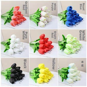 Collage of mini artificial PU tulips in nine vibrant colors for home floral decoration