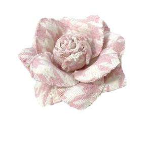 Vintage houndstooth camellia fabric flower brooch in pink and white for women