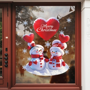 Weihnachten Fensteraufkleber PVC Statisch Merry Christmas Süße Schneemänner Herzen Schneeflocken Glastür Laden Deko
