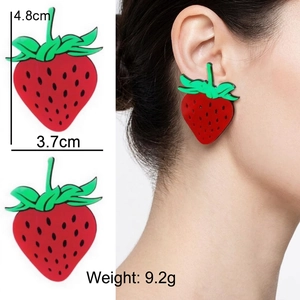 Detailed strawberry acrylic earrings with size 4.8cm and 3.7cm measurements