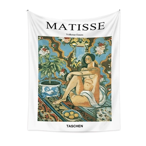 Detail of bohemian wall hanging featuring Henri Matisse art style with soft fabric texture
