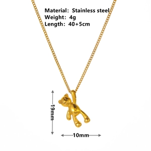 Polished stainless steel bear pendant necklace in gold finish with adjustable chain