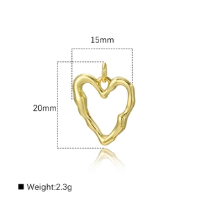 Detailed view of 18k gold plated heart pendant with 15mm by 20mm size dimensions