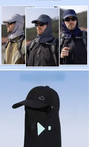 Detail of outdoor sun hat with breathable mesh neck flap and face mask protection