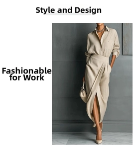 Detail of elegant beige long-sleeve shirt and pleated midi skirt two-piece suit set
