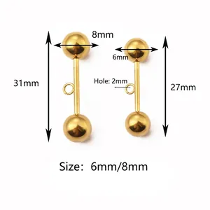 DIY stainless steel gold ball post earrings accessories in 6mm and 8mm sizes