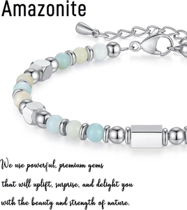Detail of Amazonite beaded bracelet with silver lobster clasp and extension chain