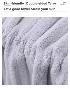 Macro detail of grey coral fleece towel showing soft double-sided loop texture and fabric