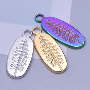 Oval stainless steel tree relief pendants in gold, silver and colorful 18k finishes