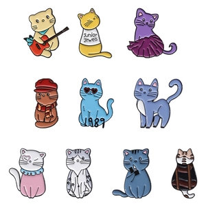 Set of 10 cute cartoon cat enamel pins in various colors for bags and accessories