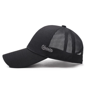Men's breathable black mesh baseball cap with long brim and Classic embroidery