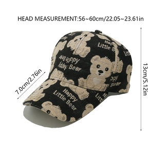 Size chart for bear baseball cap with 56-60cm circumference and 7cm brim measurements