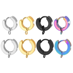 Pendientes de aro de acero inoxidable con circonita lateral y lazo colgante en 4 colores