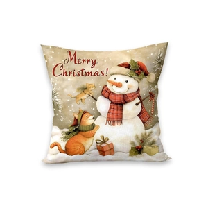 Weihnachts-Kissenbezug mit Schneemann- und Katzenmotiv aus hochwertigem Kurzplüsch