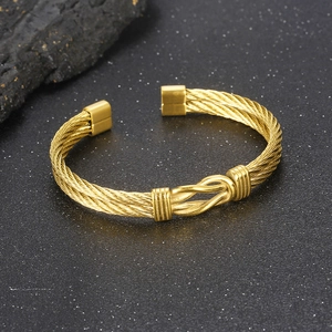 Titanium Steel Cable Wire Open Cuff Bangle Twisted Knot Minimalist Industrial Style Jewelry For Men