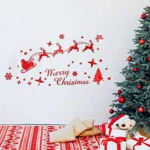 Red Merry Christmas mirror acrylic wall stickers set for holiday living room decoration
