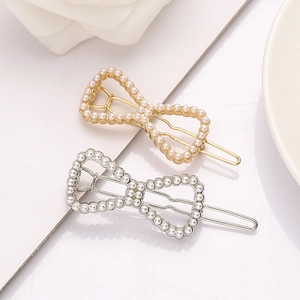 Elegant gold and silver bow hair clips with white pearls for women accessories