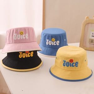 Bunte Kinder Fischerhüte aus Baumwolle mit Juice und Smiley Stickerei für Sommer