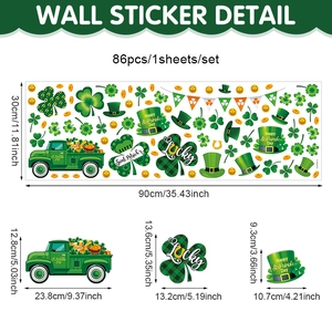 86pcs St. Patrick's Day clover wall stickers with green truck and festive lucky hat