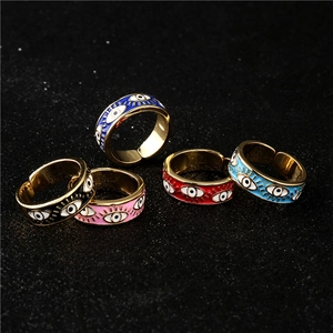 Adjustable Evil Eye Ring Copper Enamel Zircon Fashion Colorful Jewelry For Women Open Finger Ring