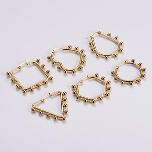 Minimalist gold stainless steel geometric earring set with beads in six unique shapes